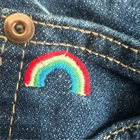 vintage ROEBUCK & CO Jeans Talon 42 Zipper Rainbow Embroidery on Pocket Size XS - Picture 5 of 14